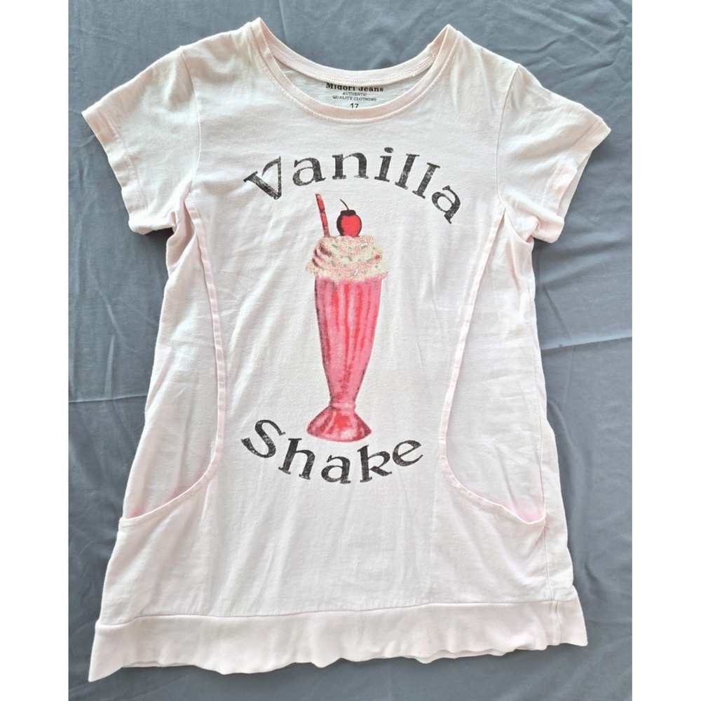 Midori Jeans Vanilla Shake Print Rhinstones Pink T Shirt/Dress Pockets Y2K